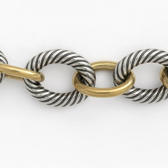 David Yurman 18K Yellow Gold & Silver 18mm Oval Links Bracelet 8 Inches - Picture 4 of 12